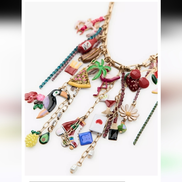 Zara Colorful Charm Link Tropical Necklace New - Picture 3 of 8